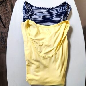 Lands End Womens U-Neck Short Sleeve Jersey Tees (Bundle of 2)-Size XL